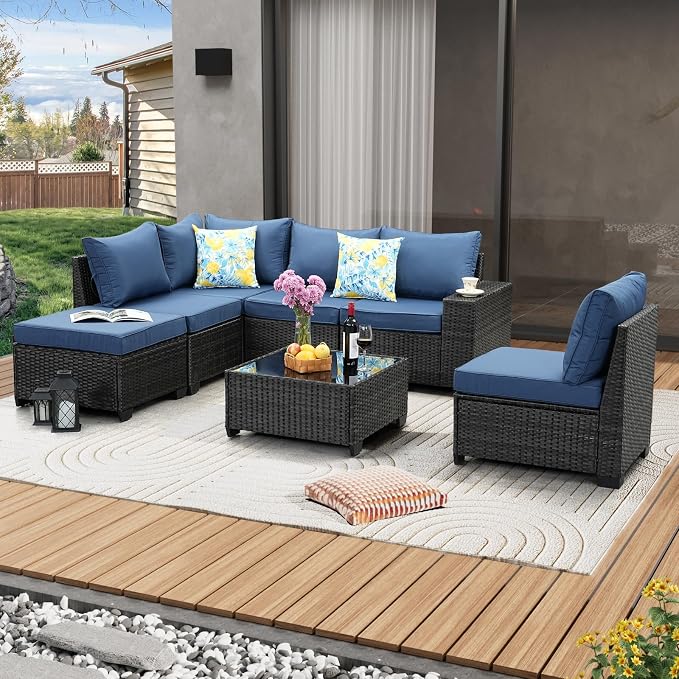JOYURE 7 Pieces Patio Furniture Set All-Weather Outdoor Wicker Sectional by JOYURE