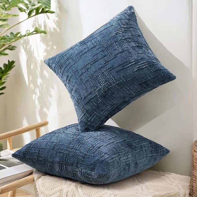 decorUhome Navy Blue Chenille Euro Sham Throw Pillow Covers 26x26 Set of 2 - Image 8