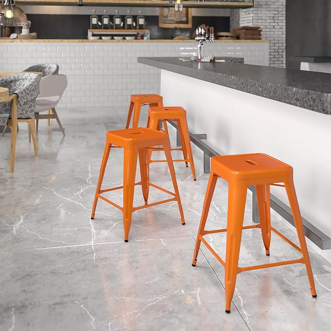 Flash Furniture Kai Commercial Grade 24" High Backless Orange Metal - Image 2