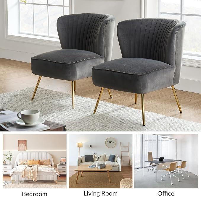 HULALA Home Velvet Accent Chair Set of 2, Modern Armless Upholstered Side Chair - Image 6