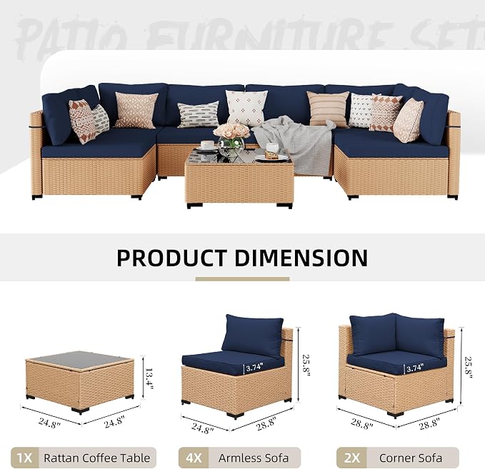 UPHA 7 Pieces Patio Furniture Sets, Wicker Outdoor Sectional Sofa Couch - Image 2