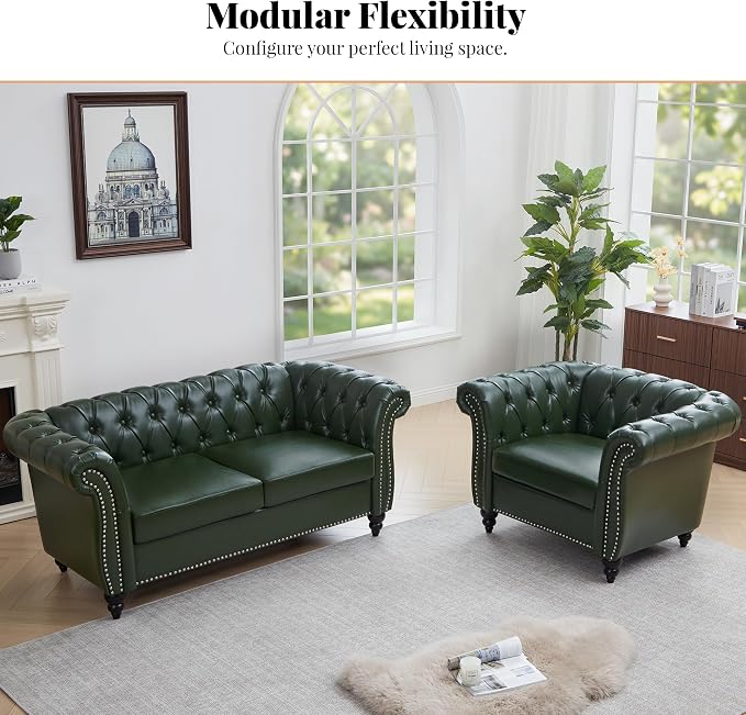 LEVNARY Chesterfield Loveseat, 2 Seater Tufted Couch - Image 6