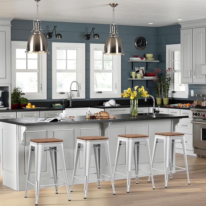 HAOBO Home 24" Backless Metal Counter Stool Height Bar Stools Barstools - Image 3