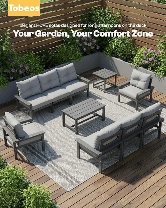 HDPE 7 Piece Patio Furniture Set, All-Weather Outdoor Couch Set - Image 9