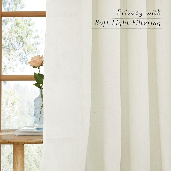 NICETOWN Off White Linen Curtains 84 inch Length, Grommet Privacy Added Thick - Image 3