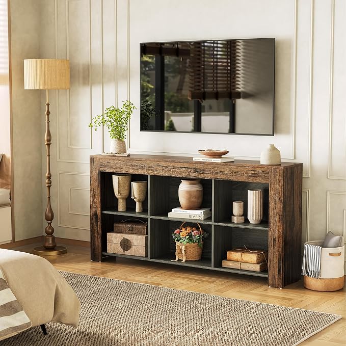 LITTLE TREE TV Stand with Storage, 63-Inch Entertainment Center with Shelves - Image 7