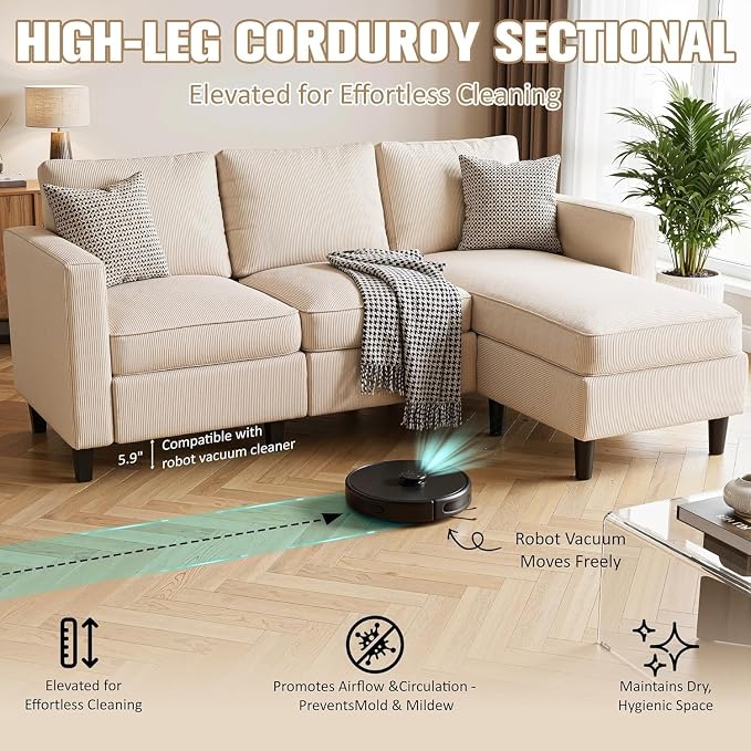 JAMFLY Sectional Sofa for Living Room, 3-Seat Reversible Couch - Image 6