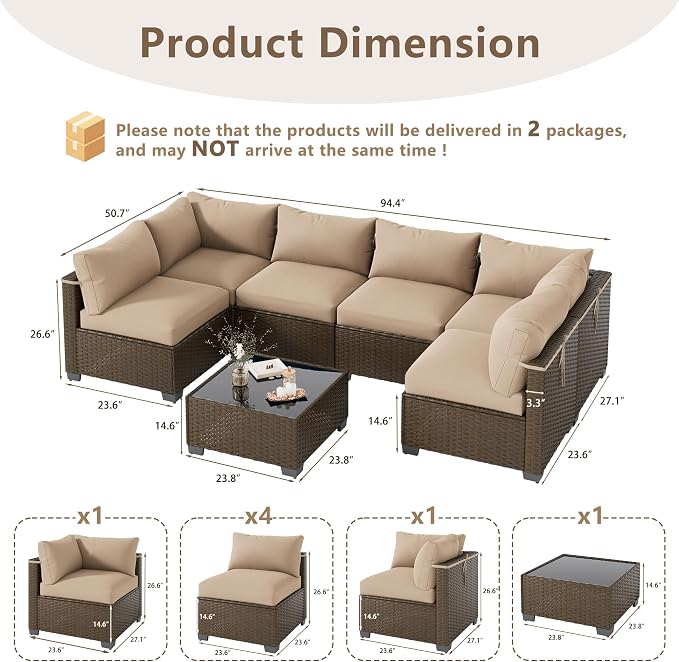 LOUVIXA 7 Piece Outdoor Patio Furniture Set, Outdoor Sectional Sofa, Wicker - Image 2