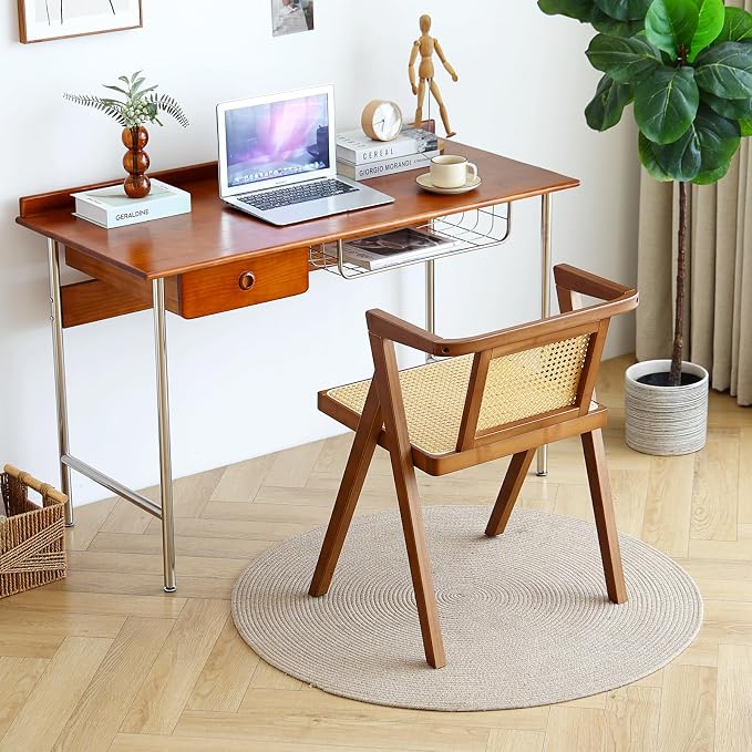 Furlide Rattan Dining Chair, Mid-Century Accent Armchair, Wicker Chair - Image 7