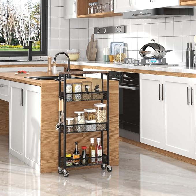 XYZLVSI Slim Storage Cart 4 Tier Narrow Kitchen Rolling Cart on Wheels - Image 7
