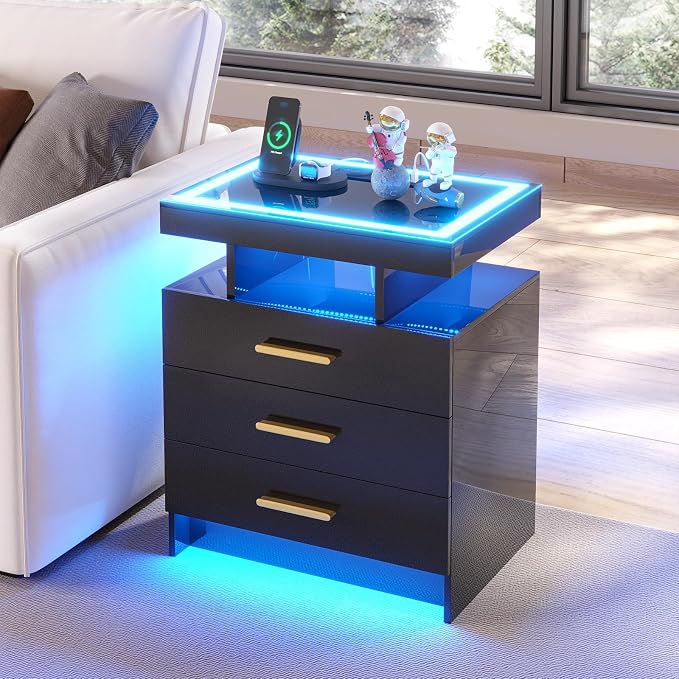 HNEBC LED Nightstand with Charging Station, Smart Bedside Table with Motion - Image 9