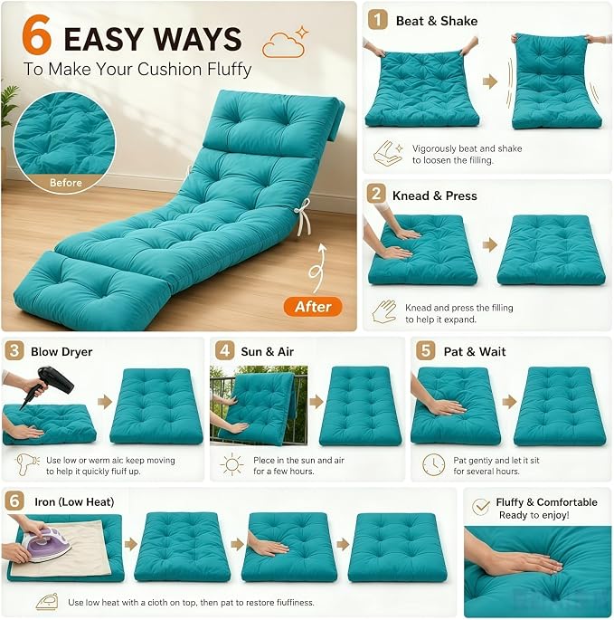Outdoor Chaise Lounge Cushion, Waterproof 74.4x22x4.7 Inch Thick Cotton Filled - Image 8