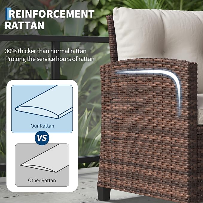 3-Piece Patio Furniture Set, Outdoor PE Rattan Chair - Image 3