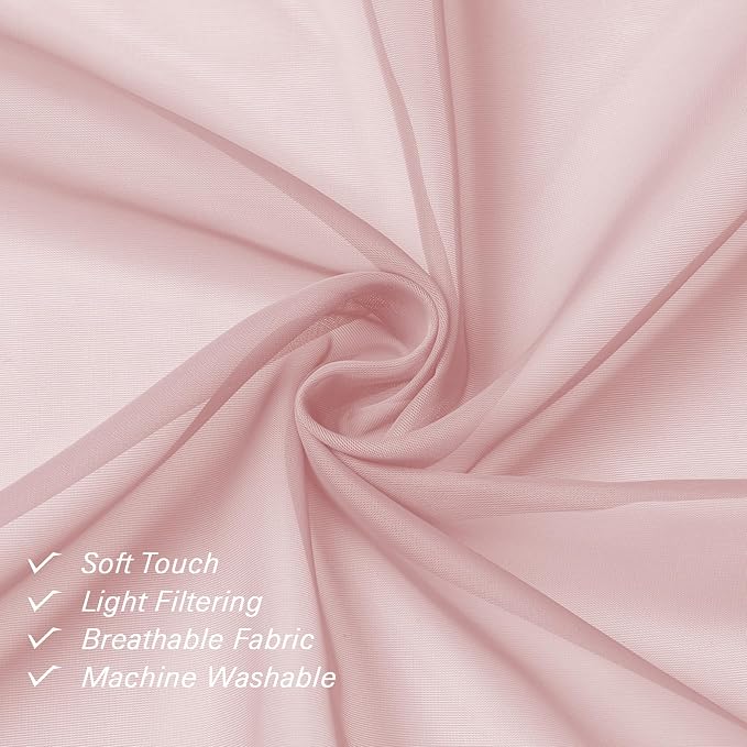 Lecloud Blush Pink Sheer Curtains 63 Inch Length 2 Panels, Light Filtering - Image 6