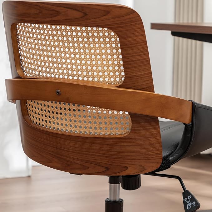 Home Office Desk Chair with Ergonomic Rattan Backrest, Walnut Crafts, Curved - Image 7