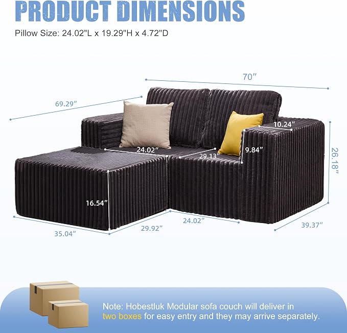 Hobestluk Modular Sectional Sofa Memory Foam Couch L Shape Sofa - Image 2