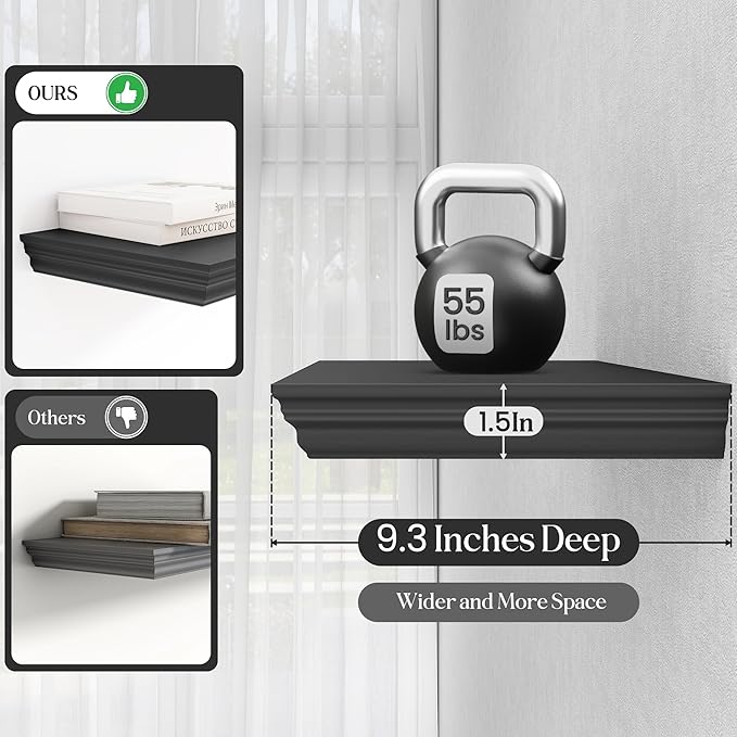 Fun Memories Floating Shelves 55 Inch Long, 9.3 Inch Deep Classic Crown Molding - Image 4