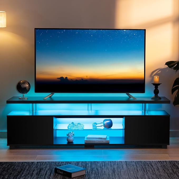 Cubehom Black TV Stand, Glass TV Stands - Image 3
