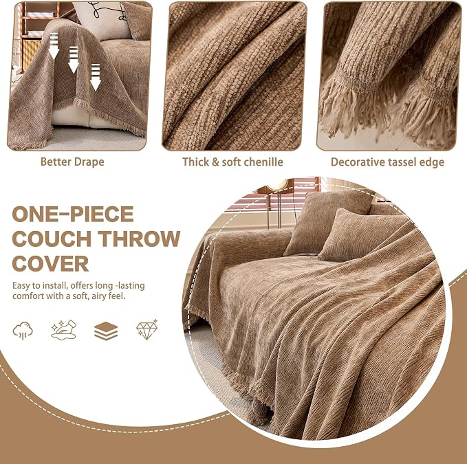 DREAMINGO Chenille Sofa Cover Washable Pet Couch Protector Cover Textured Couch - Image 3