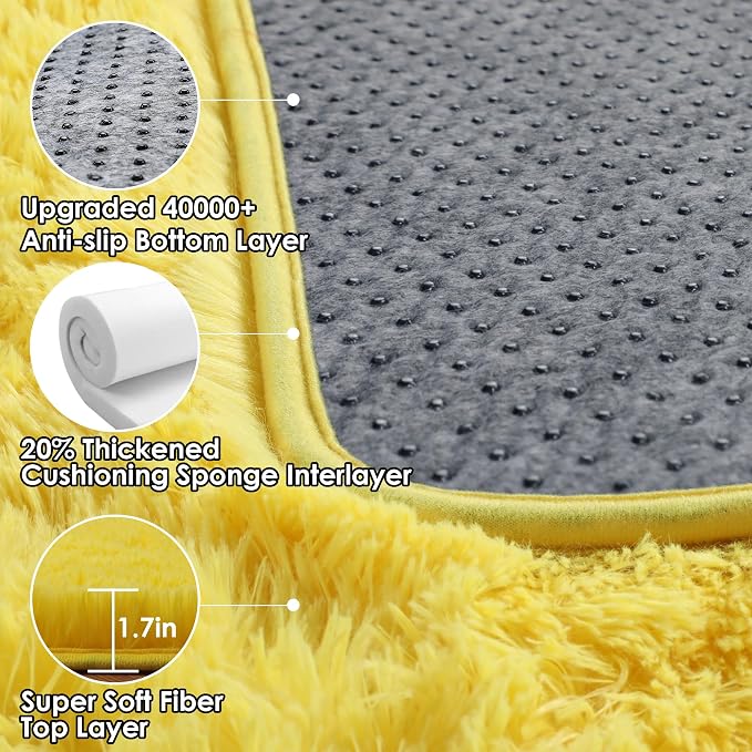 ONASAR Yellow Runner Rugs for Bedroom Living Room, Fluffy 2x6 Bedside Hallway - Image 3