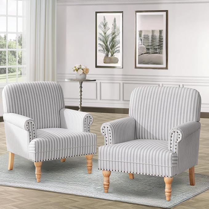 HUIMO Linen Fabric Accent Chairs Set of 2, Mid-Century Modern Armchair - Image 3
