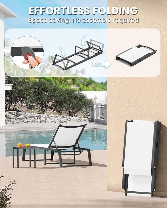 Aluminum Chaise Lounge Chair Outdoor, Foldable& No Assembly Patio Pool Lounge - Image 3