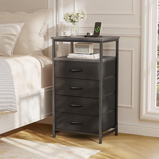 Huuger Night Stand with Charging Station, 4 Drawer Dresser - Image 7