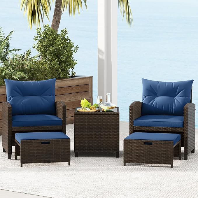 Tangkula 5 Pieces Patio Conversation Set, PE Wicker Rattan Outdoor Furniture Set - Image 4
