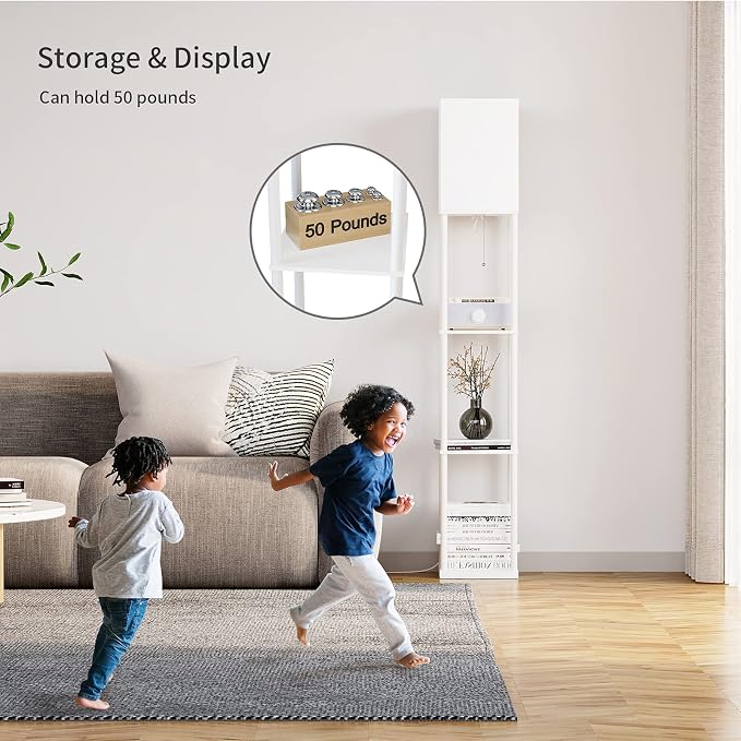 SUNMORY Floor Lamp with Shelves, Modern Square Standing Lamp with 3 Color - Image 3