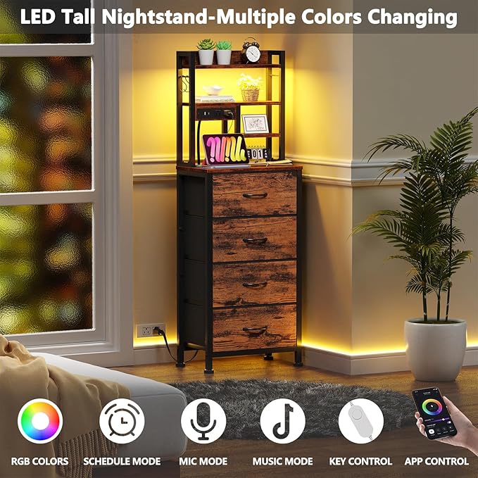 Furnulem Night Stand Set 2, LED Nightstand - Image 4