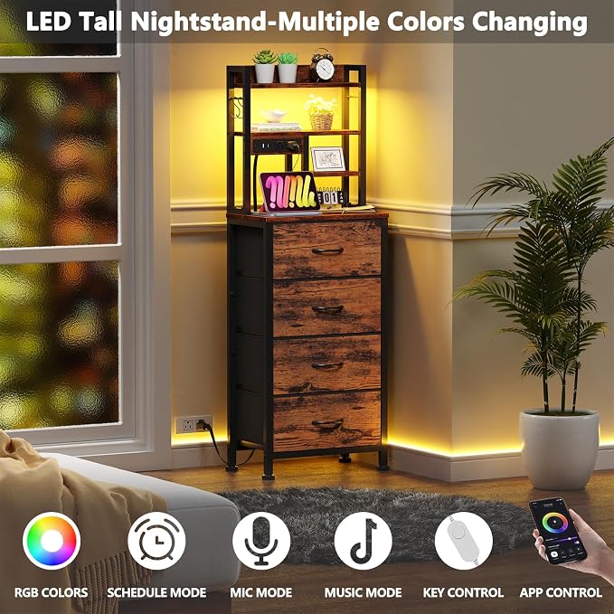 Furnulem Tall Night Stand, LED Nightstand - Image 4
