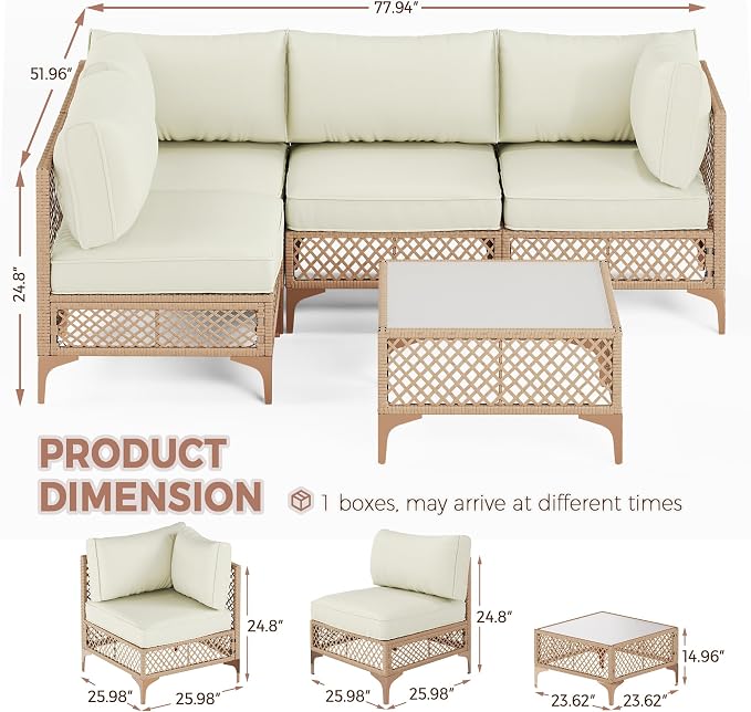 5-Piece Generous Patio Furniture Set, Wicker Outdoor Sectional Set - Image 7
