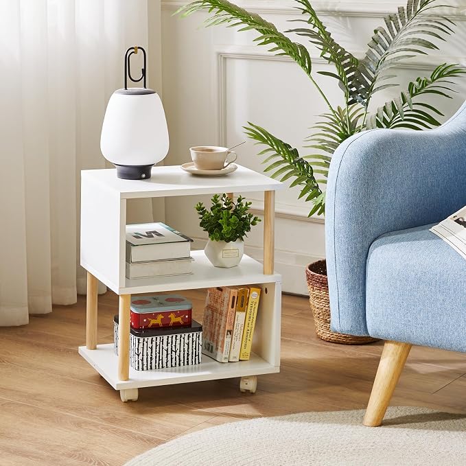 Aibiju Wooden Night Stand with Open Shelf, Nightstand with Wheels, S-Shaped Bed - Image 2