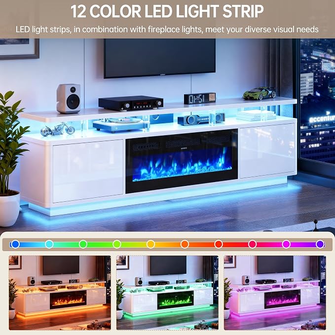MXV 80" Fireplace TV Stand for TVs UP to 90", Entertainment Center - Image 3