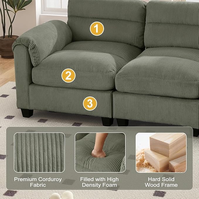 HAOMARKETS Corduroy 4-Piece Sofa Set, Upholstered Ottoman Set of 2, Accent - Image 3