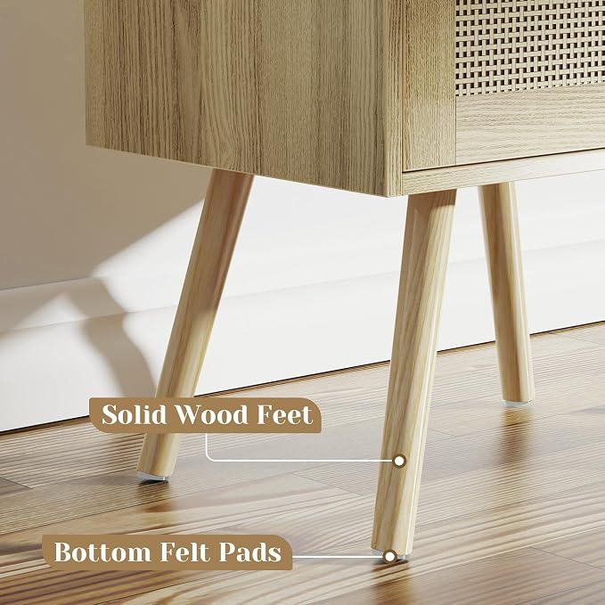 SUPERJARE Nightstand with Charging Station & Rattan-Like Decor Drawer, Rattan - Image 8