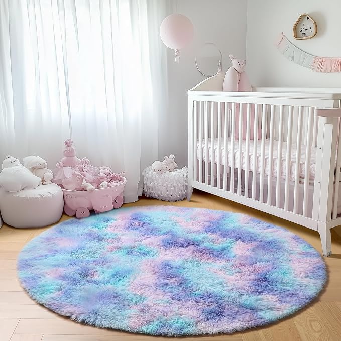 ONASAR Rainbow Round Area Rugs 5ft, Soft Bedroom Circle Rug Mats - Image 8