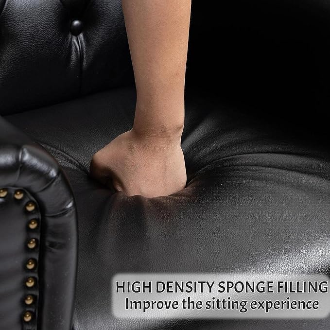 Mid-Century Wingback Chairs Set of 2, Faux Leather Accent Chairs Armchair - Image 6
