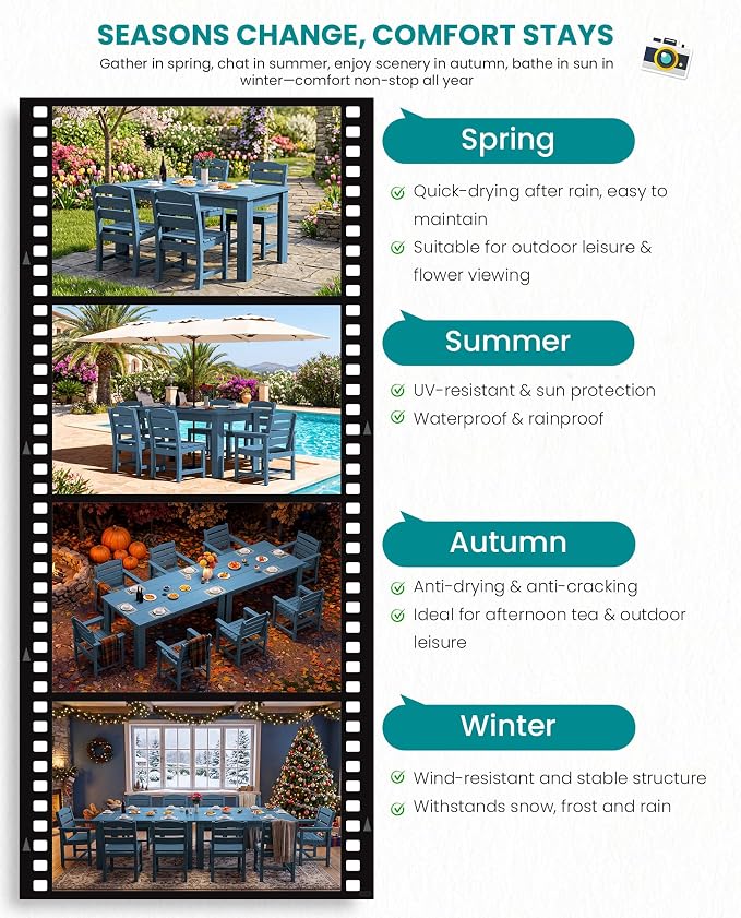 SERWALL Patio Dining Set with 15FT Double Side Umbrella, Outdoor Dining Sets - Image 8