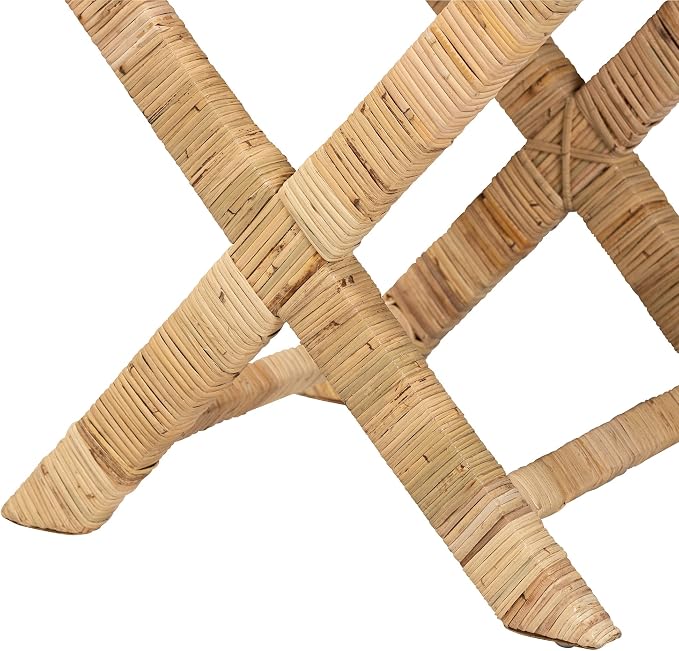Bali & pari Farica Modern Bohemian Natural Rattan and Mahogany Accent Bench - Image 6