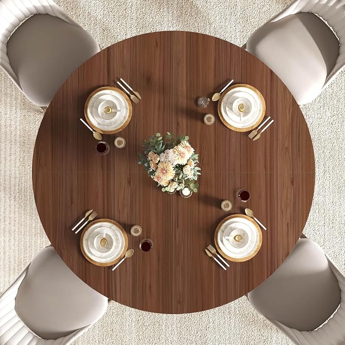 IBF Walnut Round Dining Table, Modern Wood Dinner Tables, Round Kitchen Table - Image 9