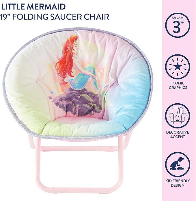 Disney Little Mermaid Toddler Saucer Chair, 19” Folding Kids Chair - Image 4