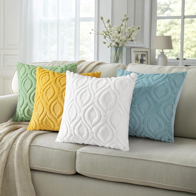 decorUhome Throw Pillow Covers 12x20 Inch Set of 2, Soft Plush Faux Wool White - Image 7