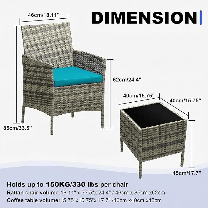 GarveeLife 3 Piece Patio Furniture Set, Rattan Outdoor Furniture - Image 2