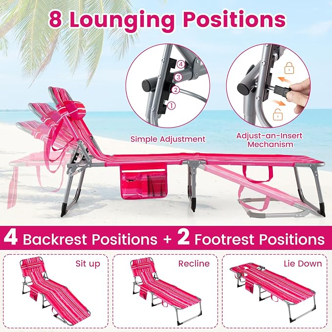 Goplus Tanning Chair, Folding Adjustable Patio Lounge Chair - Image 4