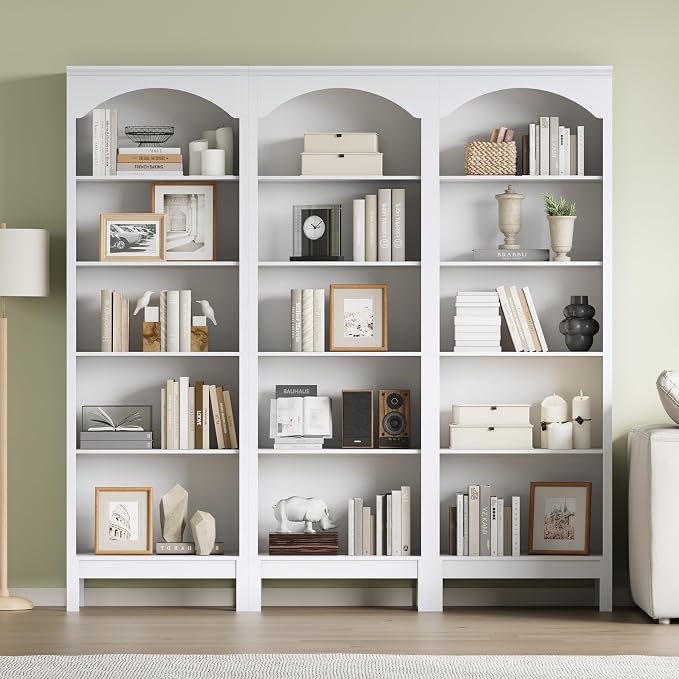 Arched Bookshelf with 5 Tier Open Shelves, Study and Living Room, Modern White - Image 4