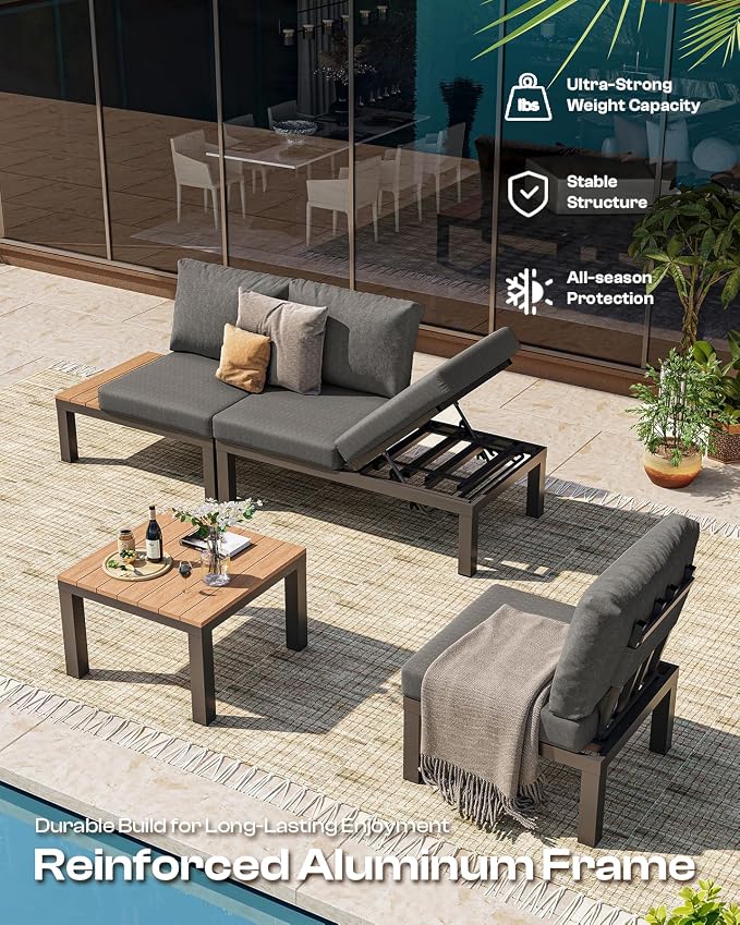 Aluminum Outdoor Patio Sofa Set, 2 Seats Modular Sectional Sofa - Image 6