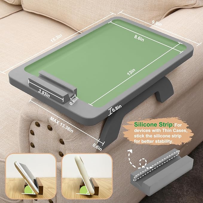 SINWANT Couch Armrest Table, Bamboo Couch Arm Table 360° Phone Holder, Foldable - Image 5