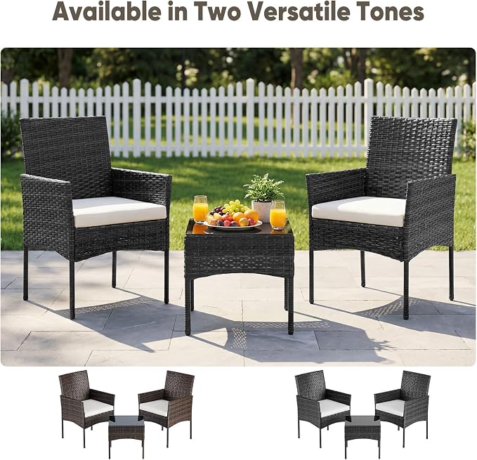 DUMOS 3 Piece Patio Furniture Set, All-Weather Outdoor Wicker Chairs - Image 4