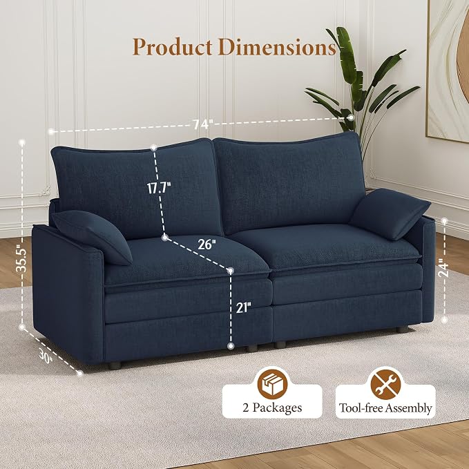 Vesgantti 74" Loveseat Sofa for Living Room, Comfy Cloud Couch Deep Seat - Image 2